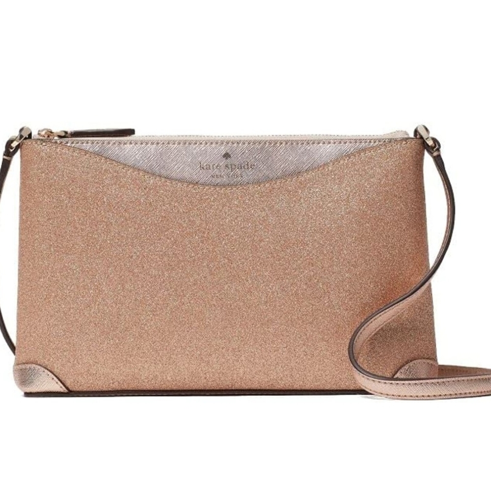 NWT Kate Spade NY Shimmy Crossbody purse in rose gold glitter